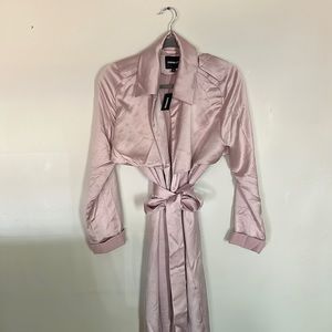 Baby pink satin trench coat